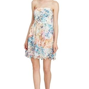 Aqua Strapless Watercolor Lace Dress